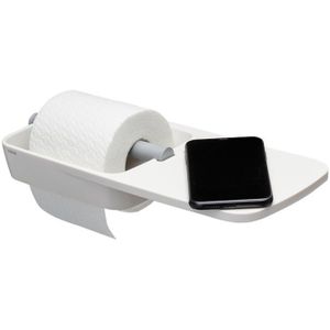 Tiger Tess - Wc rolhouder met planchet - Toiletrolhouder met zelfklevend 3M tape - Zonder boren - Wit / Lichtgrijs