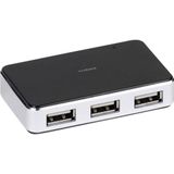 Vivanco USB 2.0 Hub 4 poorten Active, metalen behuizing, met voeding, zwart/zilver