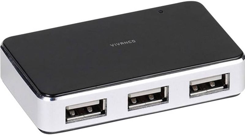 Vivanco IT-USBHUB4PWR USB 2.0-hub 4 poorten Zwart, Zilver