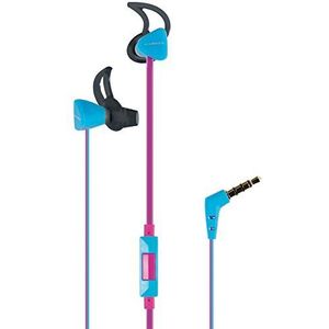 Vivanco SPX 60 in-ear hoofdtelefoon met microfoon, smartphone, mobiele telefoon, MP3-speler, IXP4, spatwaterdicht, met afstandsbediening en 3,5 mm hoekstekker, roze/blauw