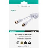 Vivanco Antenne Aansluitkabel [1x Antennebus 75 Ω - 1x Antennestekker 75 Ω] 10.00 m 100 dB Vergulde steekcontacten, Met