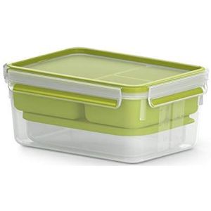 Emsa N10716 Clip & Go Lunchbox, 2,2 l, met 3 inzetstukken, één doos en bord, to-go, 100% dicht, transparant/groen