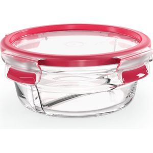 Emsa N10402 Clip & Close Glazen vershouddoos rond incl. scheiding, 0,55 l, stapelbaar, vriesbestendig, ovenbestendig, magnetronbestendig, 100% dicht, vaatwasmachinebestendig, transparant/rood