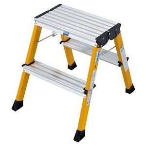 KRAUSE Inklapbaar aluminium trapje, met wielen, 2 x 2 treden, geel, vanaf 2 stuks