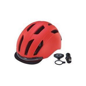 Prophete EKO Inmold uniseks fietshelm, 360 graden zichtbaarheid, 360 graden led voor/achter, USB-oplaadbaar, stoffen vizier, rood, 58-61 cm, 58-61 cm