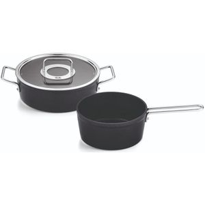 Fissler Adamant/aluminium pannenset, 2-delig, met glazen deksel, anti-aanbaklaag, 1 braadpan, 1 steelpan, inductie