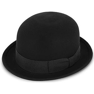 fiebig Melone met ripsband | Bowler vilten hoed van 100% wol voor dames en heren | klassieke wollen vilten hoed Made in Italy, zwart, 61 cm