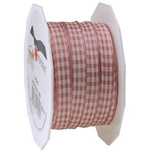 PRÄSENT Vichy Taft lint met ijzerdraad, 10 mm - 20 m, wildrose/crème, set stuks
