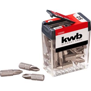 Kwb PH2-bit dispenser - 25-delige bitset met PH2 schroefbits, 25 mm lengte, C 6.3 vorm en 1/4"" diameter met zeskantschacht