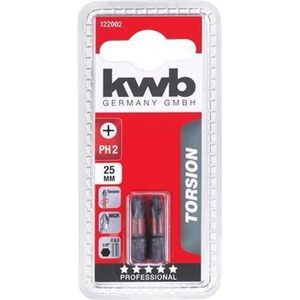 kwb 2 x bits 25 mm PH 2 Torsion 122002 (TQ 60 staal, torsiezone, ISO 1173, aandrijving C6.3)