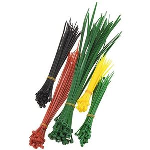 KWB 403590 kabelbinder kabels, stabiel nylon, 200-delig, kleurrijk, elk 40 stuks 90 mm, 120 mm, 160 mm, 200 mm en 250 mm lengte.