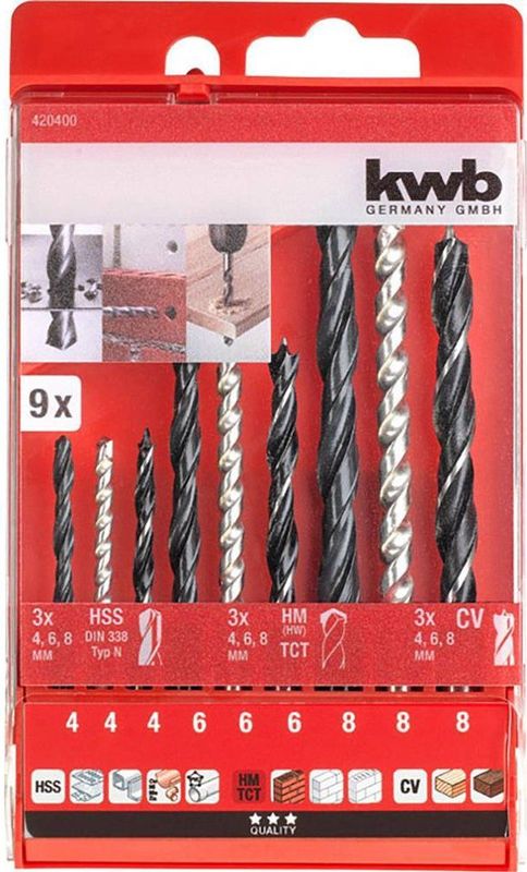 KWB - Borenset HSS Steen - Metaal en Hout 3-4-5-6-8mm - 9-delig