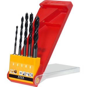kwb CV Houtboorset, houten spiraalboren voor hardhout en zacht hout, 5-delig met 1/4 inch zeskantige opname, Ø 4-10 mm