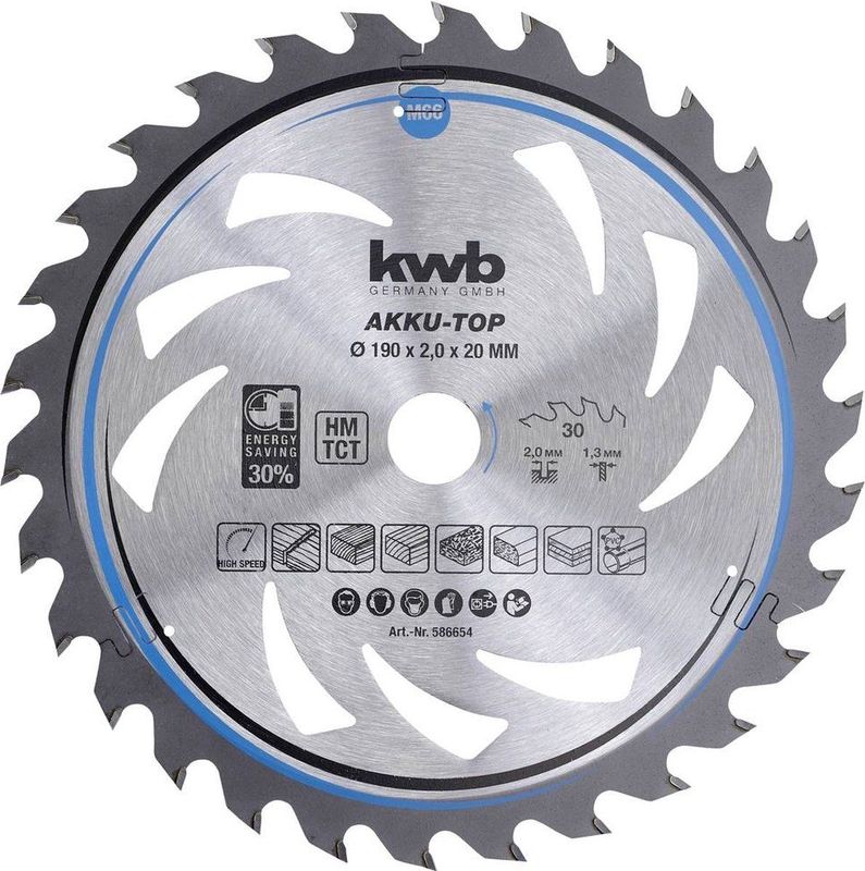 kwb - Hardmetaal-Cirkelzaagblad - 190 x 20 x 1.3 mm - 30 Tanden - 1 stuk