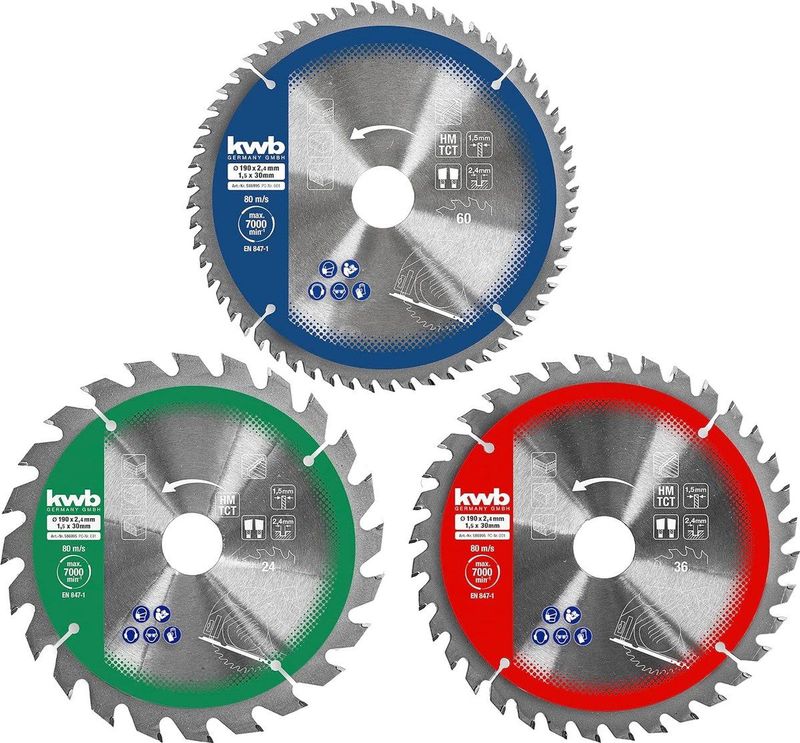 Kwb - Cirkelzaagbladen Set - 190 x 30/20/16 mm - Hardmetaal - Diverse Zaagpatronen