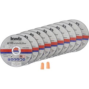 kwb Doorslijpschijven dunne haakse slijper 115 mm - doorslijpschijf voor roestvrij staal INOX - bewaardoos incl. oordopjes - ABM. 115 x 1 x 22,23, Ø