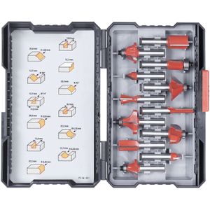 kwb 757295 Bovenfreesset Hardmetaal Schachtdiameter 8 mm 12-delig