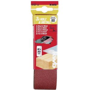 KWB - Schleifbänder 40x303 mm aus Edelkorund mit Körnung 40, Spezialverleimung und flexiblem Baumwollgewebe für den groben Schliff von Holz und Metall