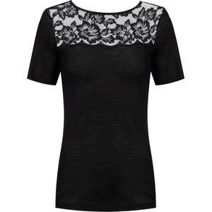 Mey Wollen Thermoshirt korte mouw dames - Kant - Wool Love - DS66014 - Zwart