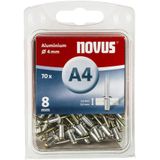 Novus Blindklinknagels 8 mm aluminium, 70 blindklinknagels, Ø 4 mm, 3,5-5,0 mm klemlengte, bevestiging van kunststof en leer