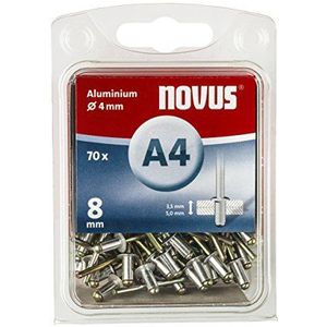 Novus Blindklinknagels 8 mm aluminium, 70 blindklinknagels, Ø 4 mm, 3,5-5,0 mm klemlengte, bevestiging van kunststof en leer