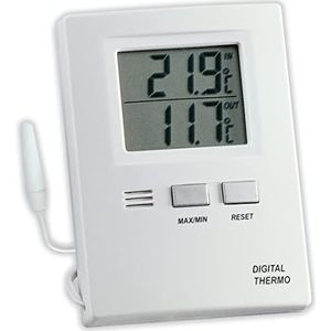 TFA Dostmann digitale thermometer voor binnen en buiten, 30.1012, waterdichte kabelsensor, maximum- en minium-waarden, binnen- en buitentemperatuur, wit, (L) 62 x (B) 20 (55) x (H) 85 mm