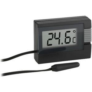 TFA Dostmann digitale thermometer, 30.2018.01, met waterdichte kabelsonde voor het meten van binnen- en buitentemperatuur, klein en handzaam, kunststof, zwart, (L) 54 x (B) 16 (30) x (H) 39 mm