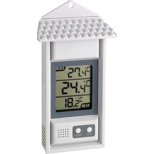 TFA Dostmann digitale thermometer voor binnen en buiten, 30.1039, weergave van de actuele temperatuur, Permanente weergave van maximum- en minimumwaarden, weerbestendig, wit, (L)81 x (B)30 x (H)150 mm