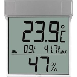 TFA Dostmann digitale venster thermo-hygrometer VISION, 30.5020, voor het aflezen van de buitentemperatuur en luchtvochtigheid, max.-min.-waarden, weerbestendig, zilver, L 97 x B 22 x H 105 mm