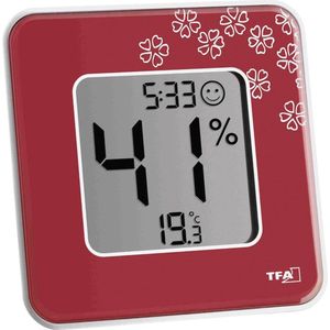 TFA Dostmann thermo-hygrometer STYLE, 30.5021.05, grote digitale weergave van temperatuur, luchtvochtigheid, tijd, max.-min.-waarden, behaaglijkheidsgraad, rood, (L) 105 x (B) 14 (41) x (H) 105 mm