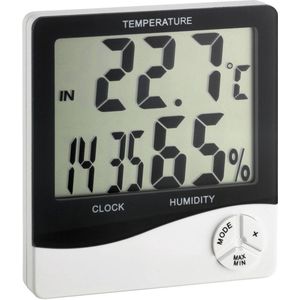 TFA Dostmann Digitale thermo-hygrometer, controle van binnentemperatuur en luchtvochtigheid, voor een gezond woonklimaat, tijd