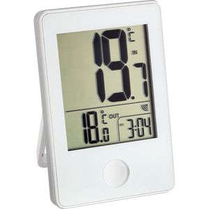 TFA Dostmann Pop-draadloze thermometer, buiten- of binnentemperatuur in groot formaat, weergave van het horloge.