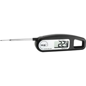 TFA Dostmann Thermo Jack Digitale Steekthermometer, Ideaal Voor Temperatuurcontrole (Vlees, Braden, Babyvoeding), Veelzijdig Bruikbaar, Afwasbaar, Zwart, 116 (192) x 38 x 20 mm
