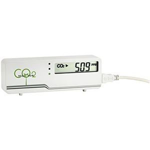 TFA Dostmann CO2-Monitor AIRCO2NTROL MINI, 31.5006.02, bewaking van de CO2-concentratie, LED verkeerslichtweergave, kamertemperatuur, met USB-kabel, wit, (L) 116 x (B) 24 x (H) 42 mm