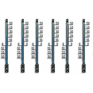 TFA Dostmann set van analoge thermometers, 95.1030, set bestaande uit 6 x 12.6001.01.90, voor het controleren van de temperatuur binnen en buiten, weerbestendig, zwart, (L) 34 x (B) 15 x (H) 160 mm