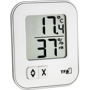 TFA Dostmann Hygrometer en Thermometer Moxx, 30.5026.02, binnenklimaatcontrole, luchtvochtigheids- en temperatuurmeter, max.-min. waarden, klein en handzaam, wit, (L) 57 x (B) 13 (33) x (H) 69 mm