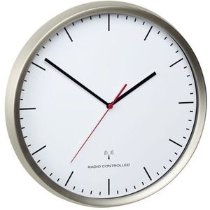 TFA - Analoge Funk-Wandklok mit Edelstahl-Rahmen  60.3521.02 - silber/weiß