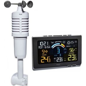 TFA Dostmann Spring Breeze draadloos weerstation, 35.11440.01, met windmeter inclusief buitensensor, weersverwachting met symbolen, helder kleurendisplay, zwart, l302 x b161 x h262 mm