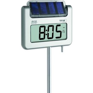 TFA Dostmann AVENUE PLUS Digitale tuinthermometer met verlichting op zonne-energie, zilverkleurig, 17 x 4 x 114 cm