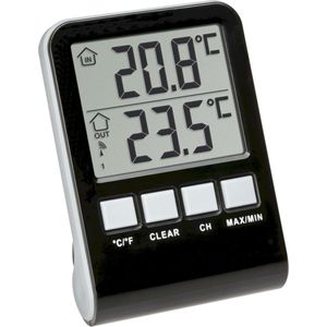 TFA Dostmann draadloze zwembad thermometer PALMA, 30.3067.10, voor zwembad en vijver, aflezen van de watertemperatuur, maximum- minimumwaarden, binnentemperatuur, antraciet, (L)70x (B)23 x (H)98 mm