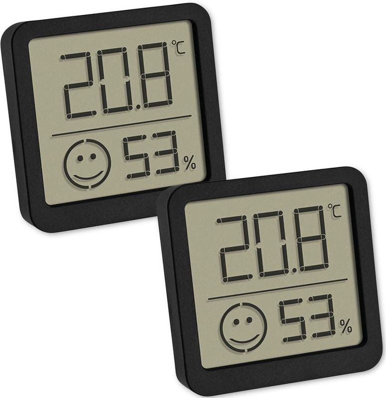 TFA Dostmann 2er Set digitales Thermo-Hygrometer mit Komfortzone Thermo-/Hygrometer Schwarz