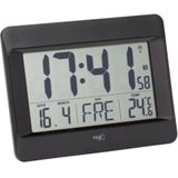 TFA Dostmann Digitale wandklok 60.4519.01, met binnentemperatuur, dag van de week (instelbaar in het Frans en 7 andere talen), datum, tijdzone-instelling, zwart