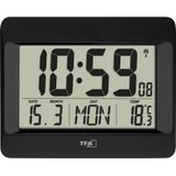 TFA Dostmann Digitale wandklok 60.4519.01, met binnentemperatuur, dag van de week (instelbaar in het Frans en 7 andere talen), datum, tijdzone-instelling, zwart