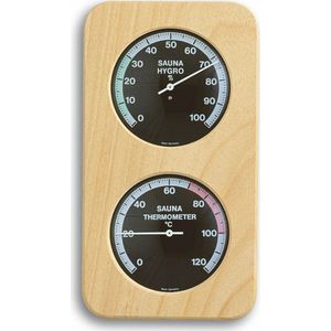 TFA Dostmann analoge sauna thermo-hygrometer, 40.1004, meet temperatuur en luchtvochtigheid, met massief houten, hittebestendig, precieze synthetische haar-hygrometer, (L) 131 x (B) 34 x (H) 240 mm