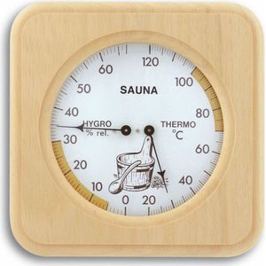 TFA Dostmann Analoge sauna-thermo-hygrometer, met houten frame, temperatuur, luchtvochtigheid, hittebestendig
