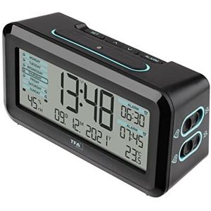 TFA Dostmann 60.2562.01.GB Funk alarm clock black, brightblau Alarmzeiten 2 Großes Display