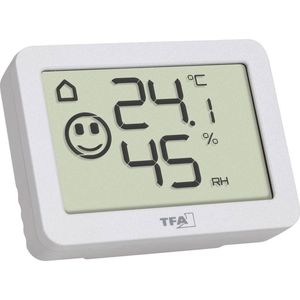 TFA Dostmann mini thermo-hygrometer, 30.5055.02, digitale weergave van temperatuur en luchtvochtigkeit binnen, voor binnenklimaatbewaking, wit, (L) 55 x (B) 15 x (H) 40 mm