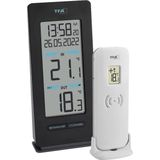 TFA Dostmann Buddha 30.3072.01 Radiogestuurde thermometer voor buiten- en binnentemperatuur, maximale en minimale waarden, radiogestuurde klok, zwart