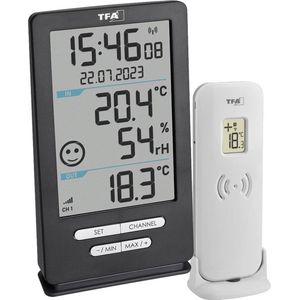 TFA Dostmann draadloze thermometer XENA HOME, 30.3074.10, voor buiten en binnen, binnenklimaatbewaking, met buitensensor, max.-min. waarden, temperatuur, luchtvochtigheid, klok, antraciet
