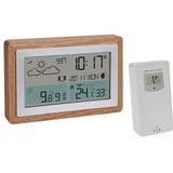 TFA Dostmann Draadloos weerstation met buitensensor OAK, 35.1167.54, weersvoorspelling, met houten frame, binnen- en buitentemperatuur, met ventilatieaanbeveling, dimbaar, incl. radioklok met wekker,